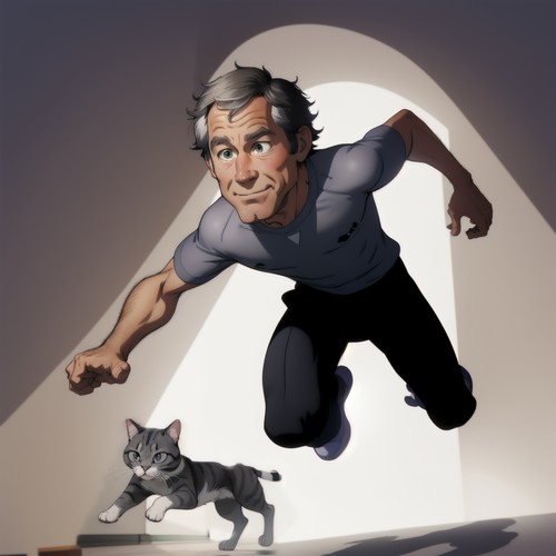 george
and a cat running
