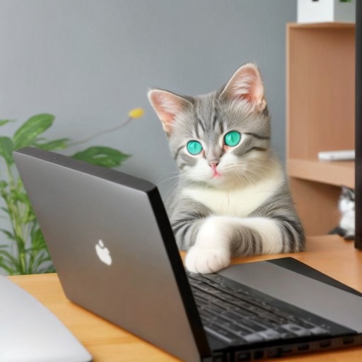 cute cat coding with his computer