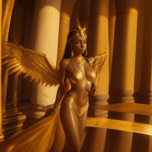 Gif of a dancing sphinx woman in golden jewelry