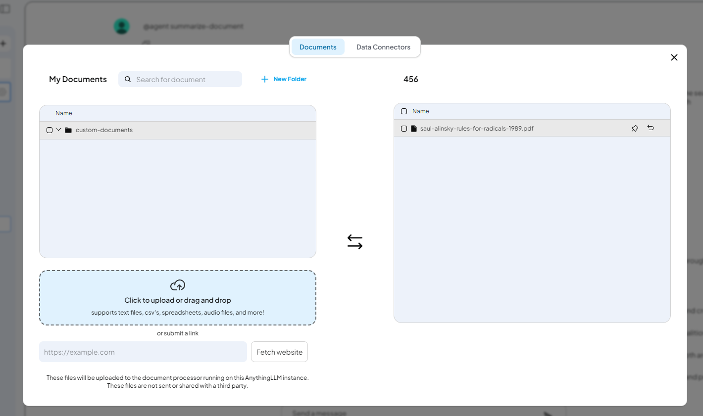upload a document to the workspace with anythingllm