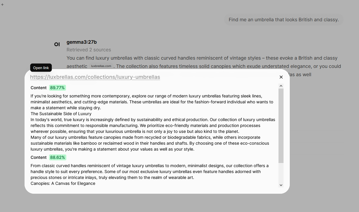 example of output of the openwebui search interface